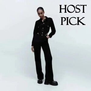 NWT Zara black full length denim jumpsuit with cut outs at waist, XS